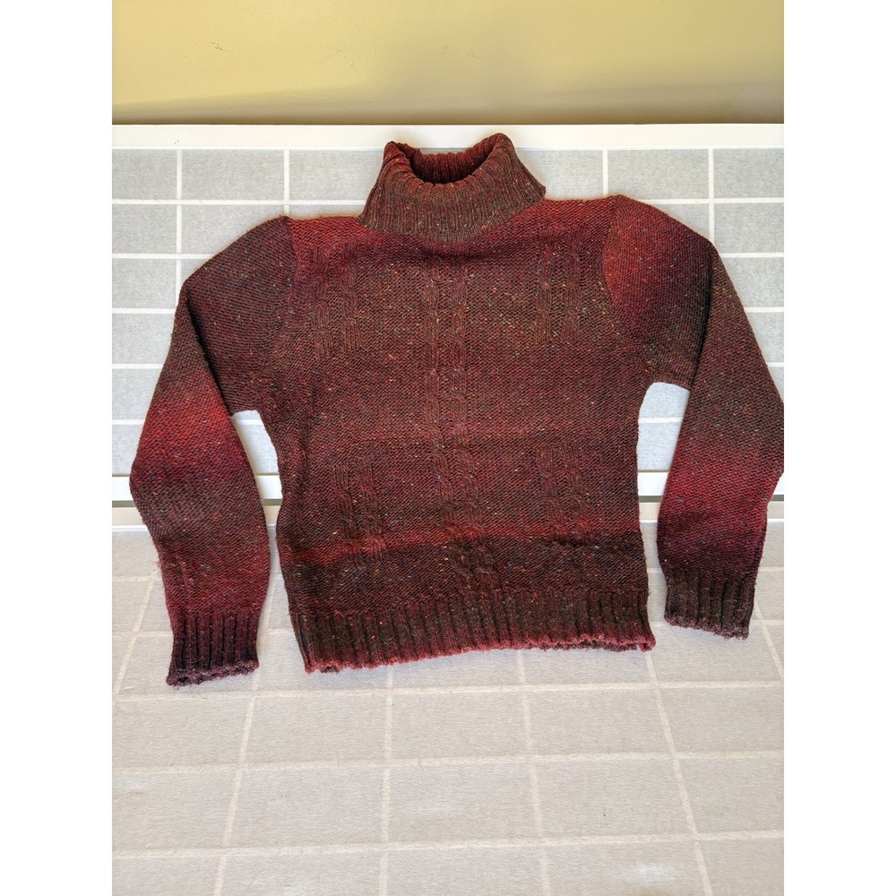 VTG Item One Chunky Wool Knit Turtleneck Sweater S Red Tweed Cable Knit Coquette
